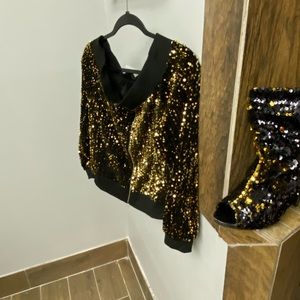 Black and Gold Sequin shirt Jacket w/Boots